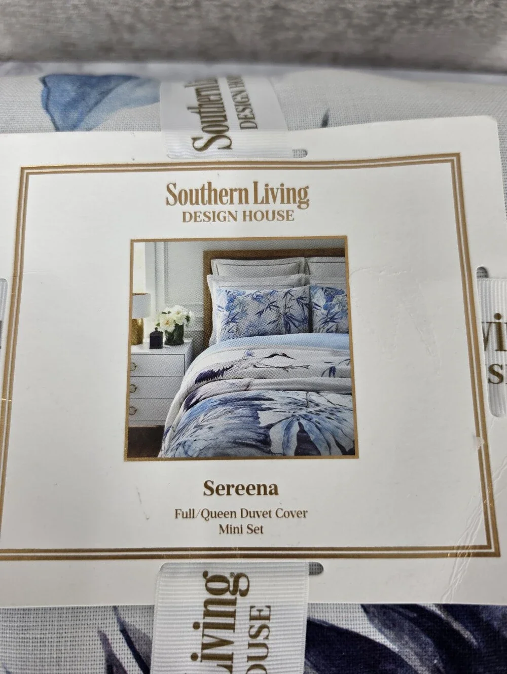Southern Living Serenna Duvet Cover Mini Set 2 Shams Cotton Full Queen Blue Leaf